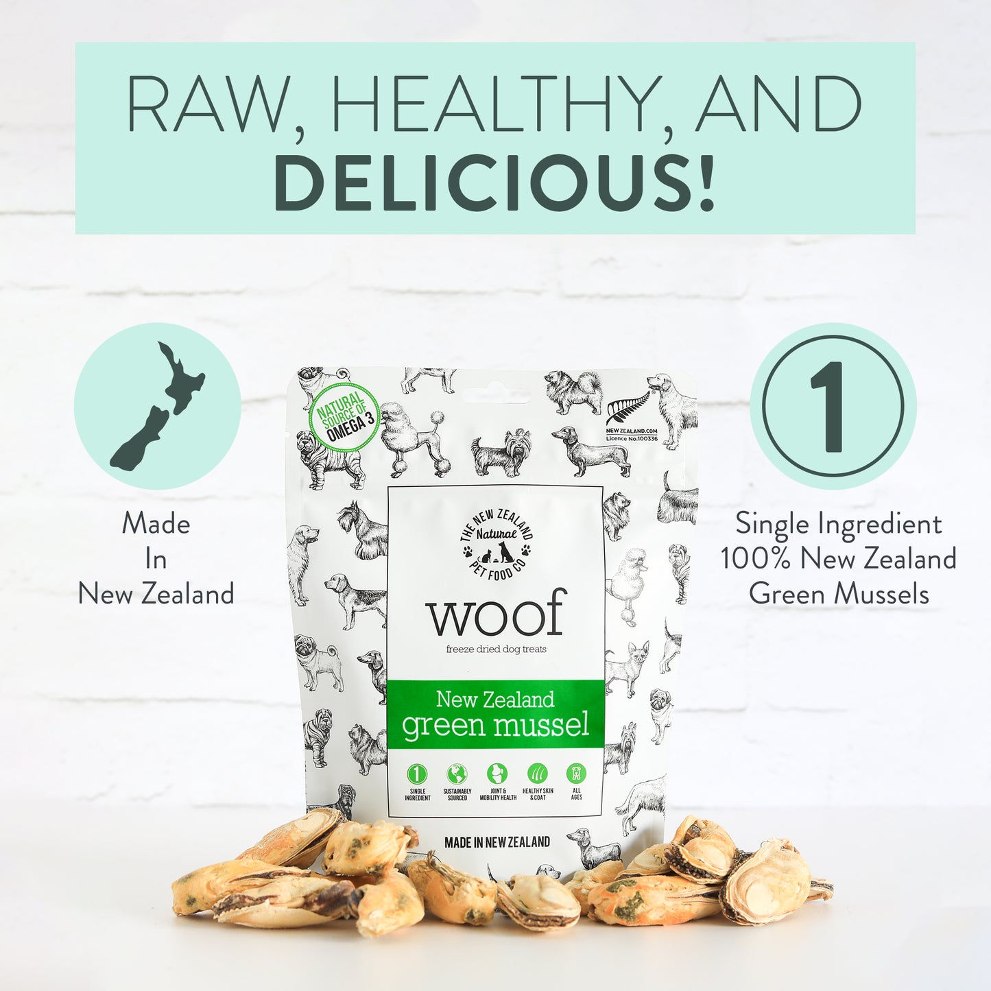 WOOF - Freeze Dried NZ Mussels Treat - 50g