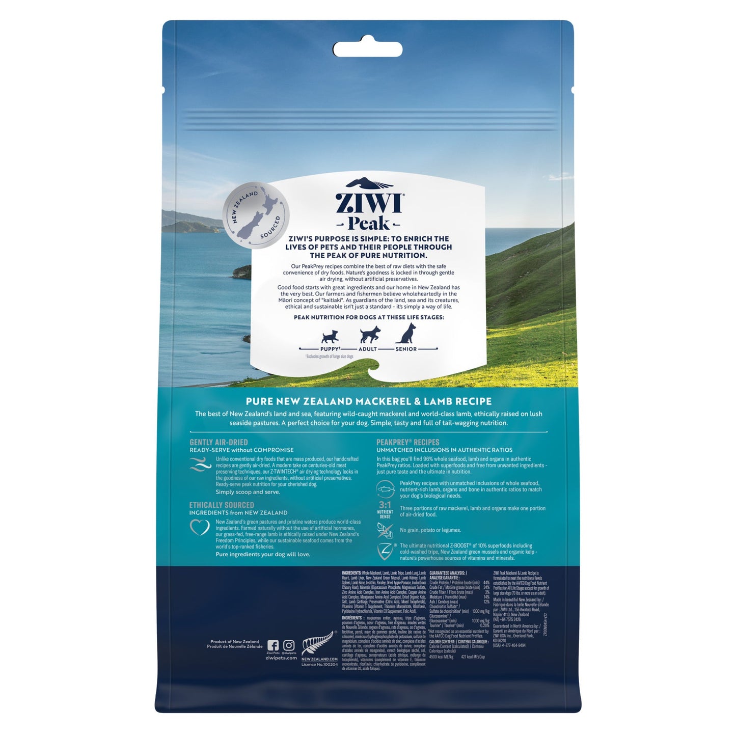 ZIWI Peak - Air-dried Original Series Mackerel & Lamb Recipe for dogs 454g
